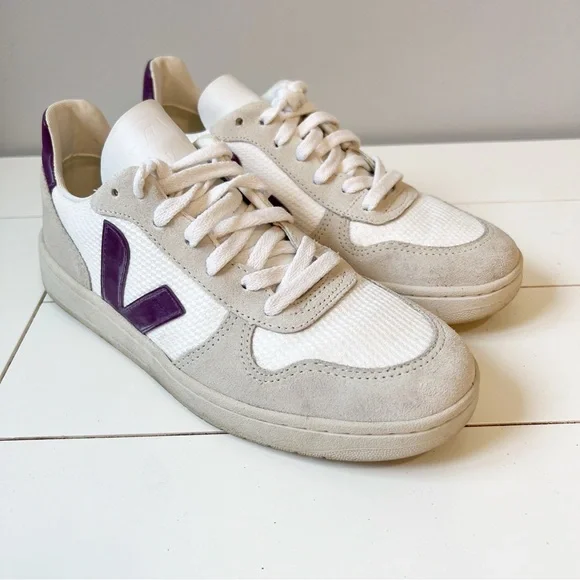 Veja V-10 Suede Mesh Sneakers White Purple Size 6 EU 37